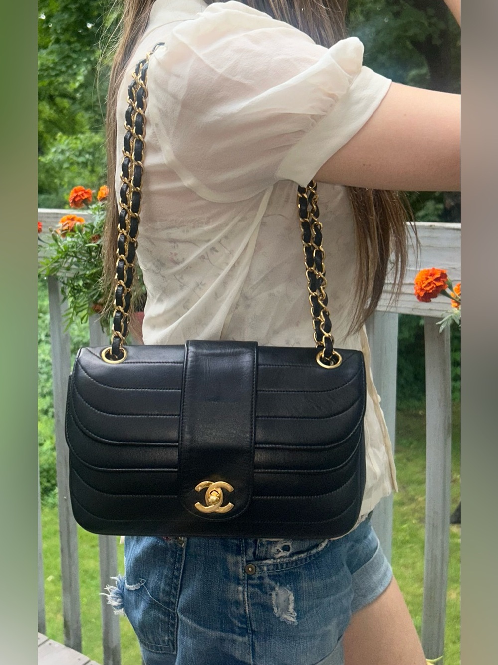 CHANEL Classic Mademoiselle Horizontal Quilted Lambskin Flap Bag Black/24k Gold